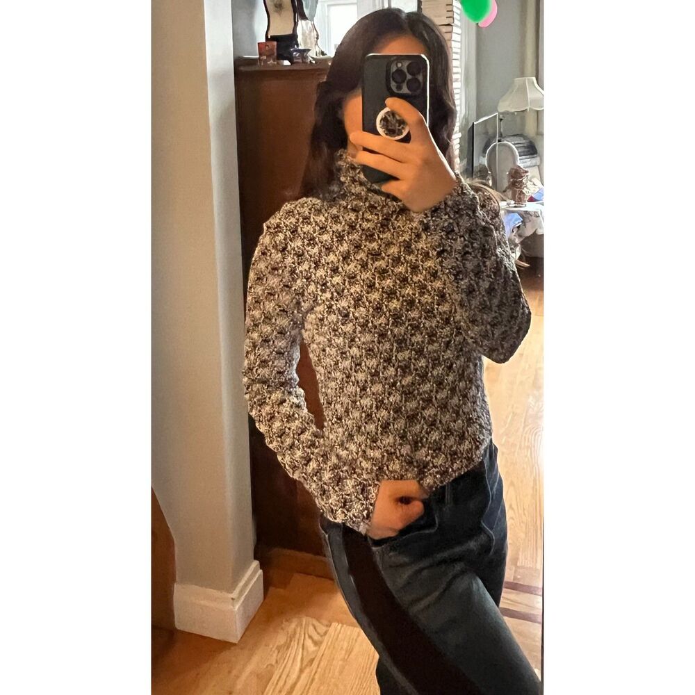 Bisou Bisou Vintage Cropped Turtleneck Funky Chic Disco Textured Patterned Sz M
